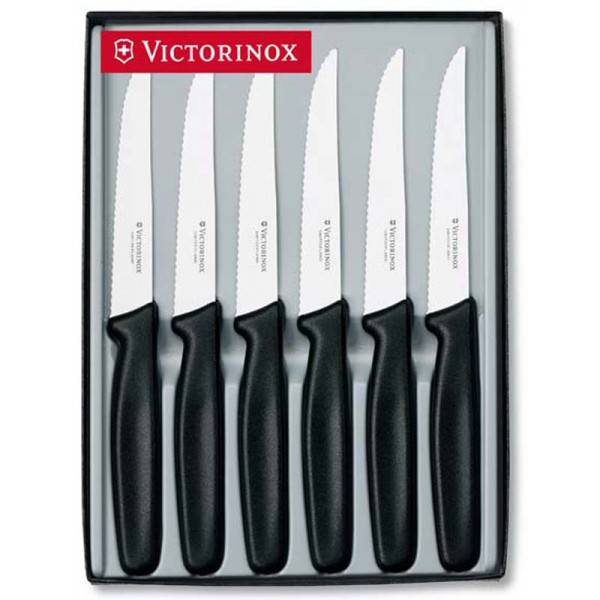 Steakové nože 6 ks s ostrou špičkou - černý Victorinox