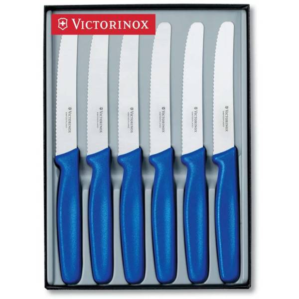 Steakové nože 6 ks s kulatou špičkou - modrý Victorinox